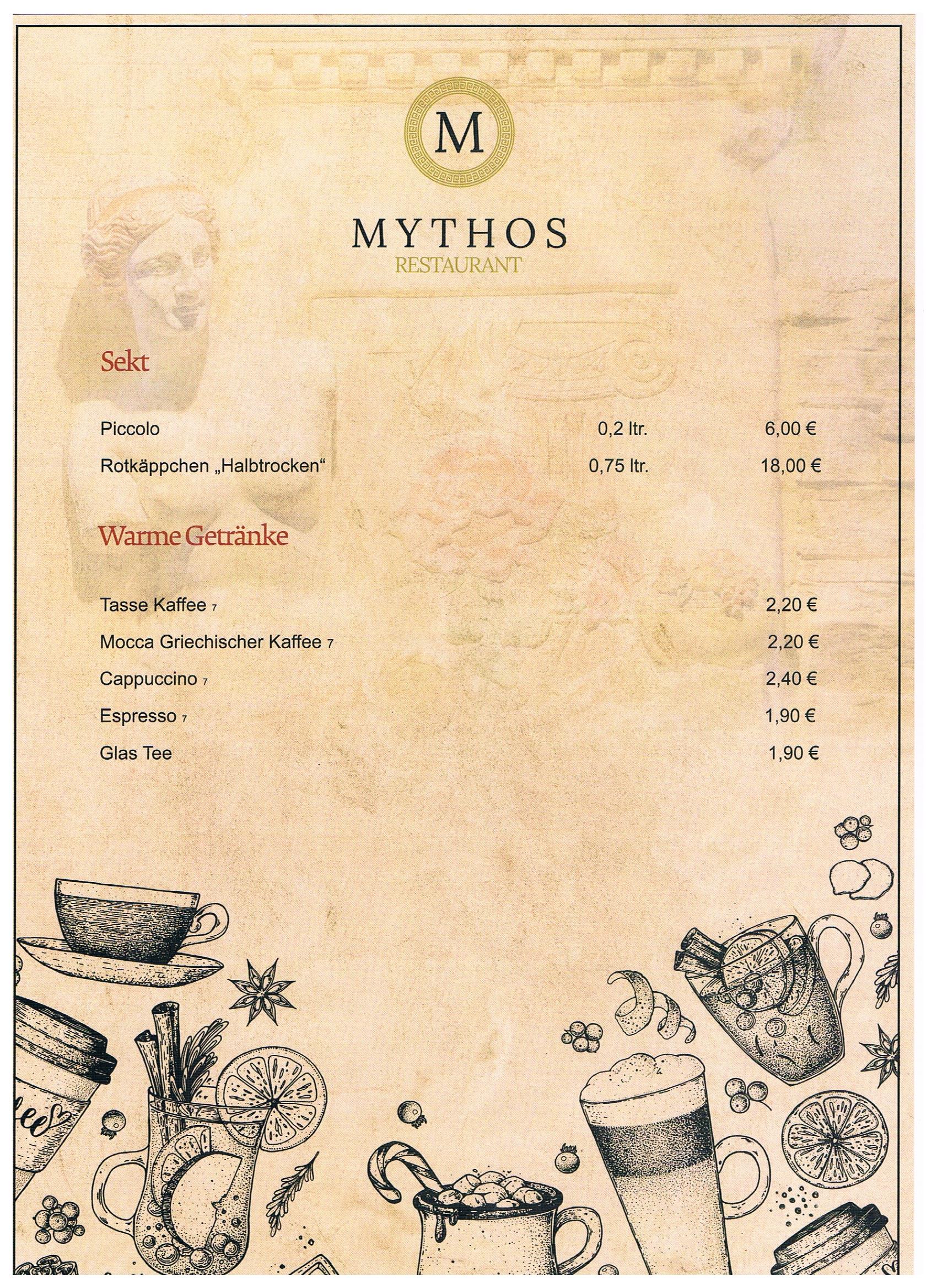 Restaurant Mythos - Speisekarte